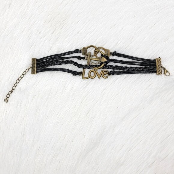 3/$20 Inspirational Black Stack Bracelet Love Anchor Freedom Hand Cuff - Picture 5 of 10